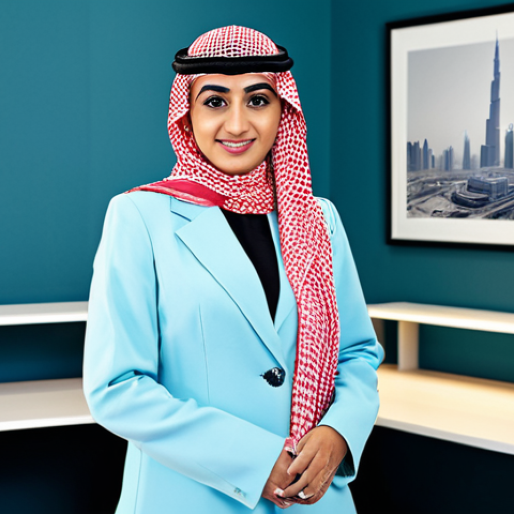 AI 진단 시스템의 실증 연구 결과 - **Subject:** A professional Arab businesswoman in a modern office.
* **Clothing:** Modest busi...