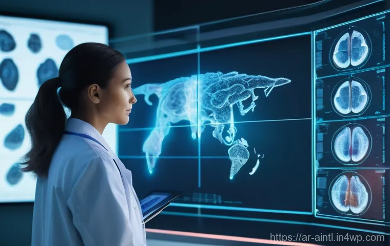 AI 진단 시스템의 임상적 유용성 평가 - **Prompt:** A highly detailed, realistic, and futuristic medical facility. In the foreground, a prof...