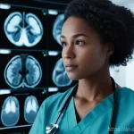 Home 13 AI 진단 시스템의 주요 기업 비교 분석 - **Prompt:** "A highly detailed, realistic image of a diverse female doctor, mid-30s, wearing clean, ...